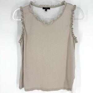 Drew Ruffle Trim Sleeveless Colorblocked Top Beige White Size Medium